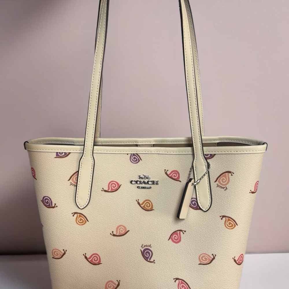 Coach Cream Snail Print Tote Bag